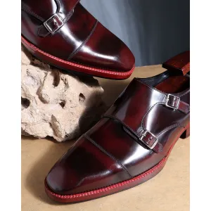 Burgundy Brushed Glossed Classic Double Monk Strap