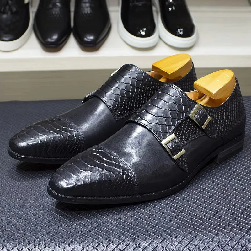 Calf Leather Comfortable Monk Strap Classic Crocodile Pattern Formal Shoes