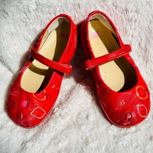 Camper Twins flat Mary Jane 🍎 leather Red Shoes