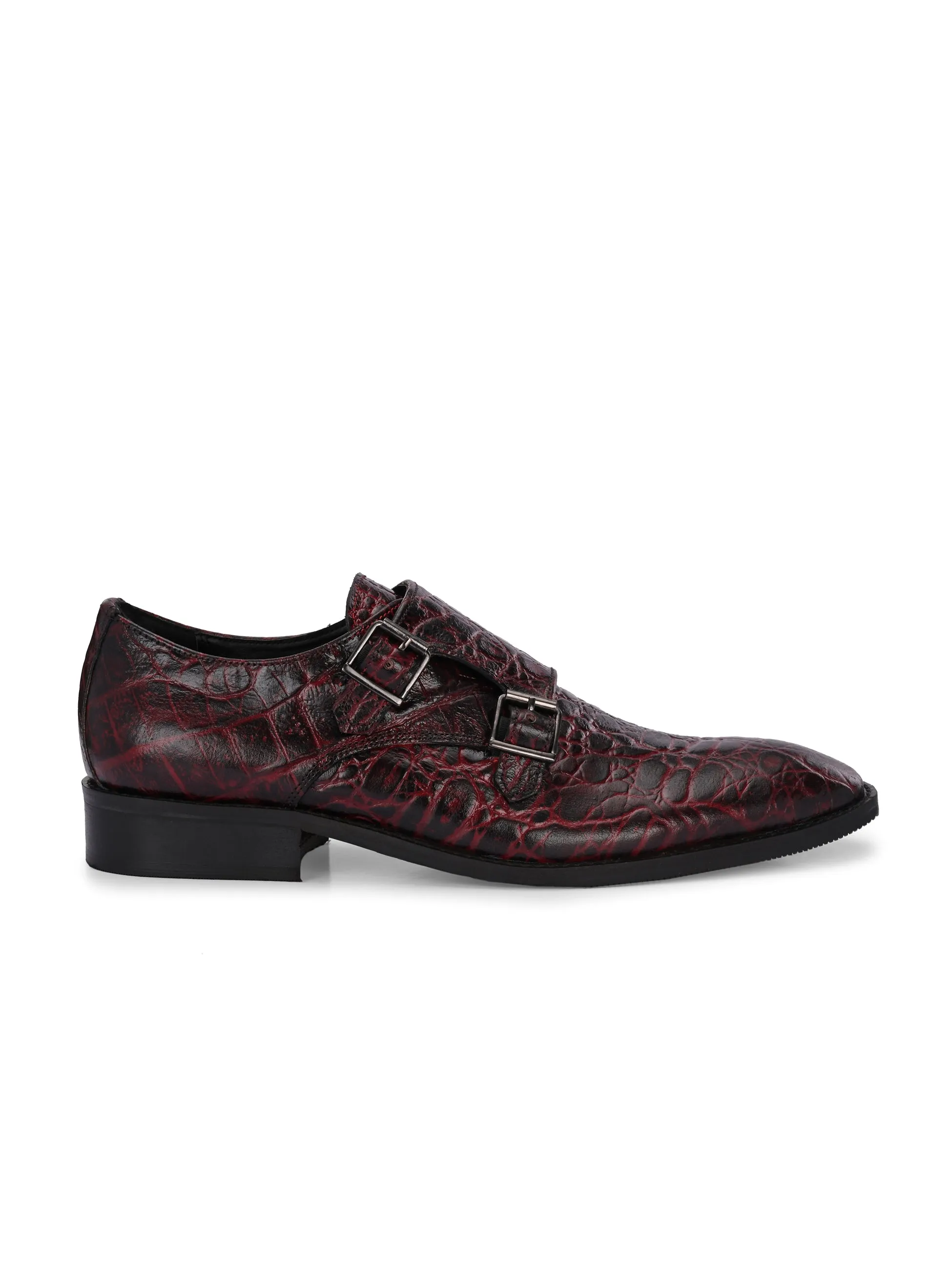 CARLO ROMANO BORDO COLOR ITALIAN CROCODILE PRINTED LEATHER MONK FORMAL SHOE FOR MEN