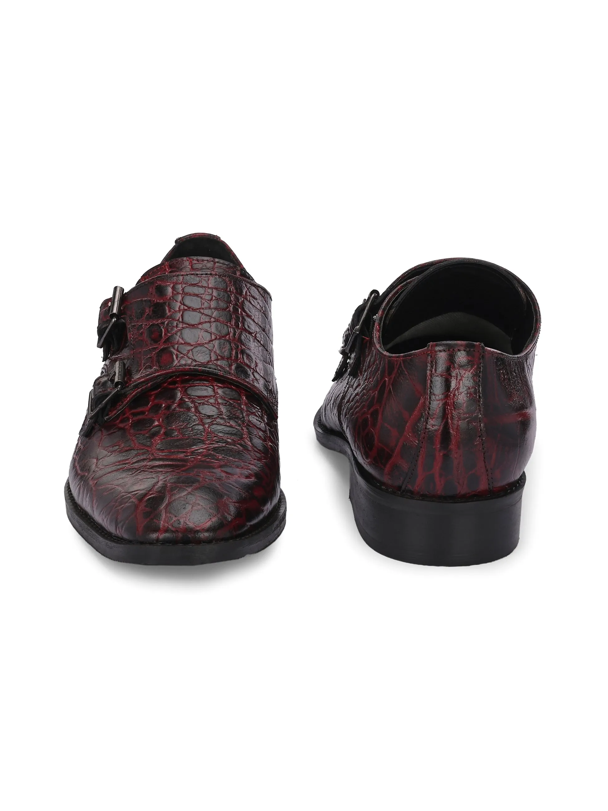 CARLO ROMANO BORDO COLOR ITALIAN CROCODILE PRINTED LEATHER MONK FORMAL SHOE FOR MEN