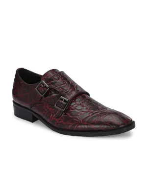 CARLO ROMANO BORDO COLOR ITALIAN CROCODILE PRINTED LEATHER MONK FORMAL SHOE FOR MEN