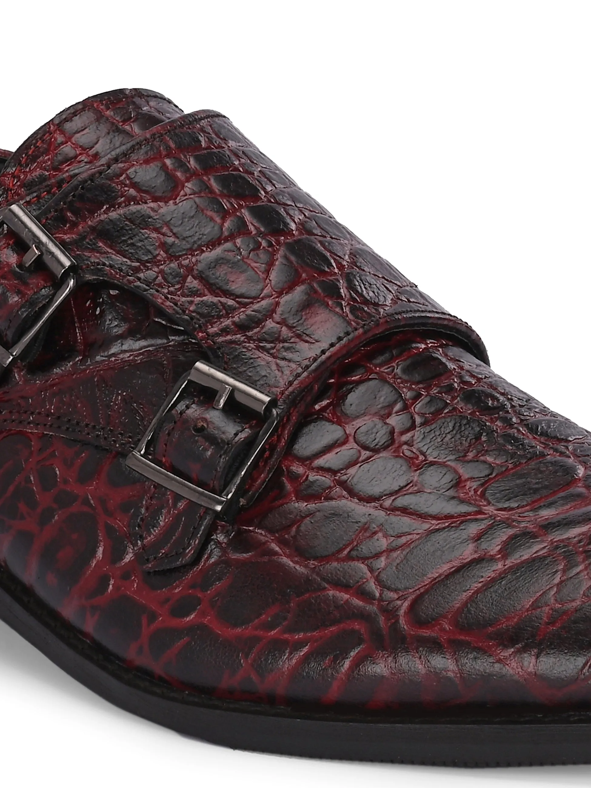 CARLO ROMANO BORDO COLOR ITALIAN CROCODILE PRINTED LEATHER MONK FORMAL SHOE FOR MEN