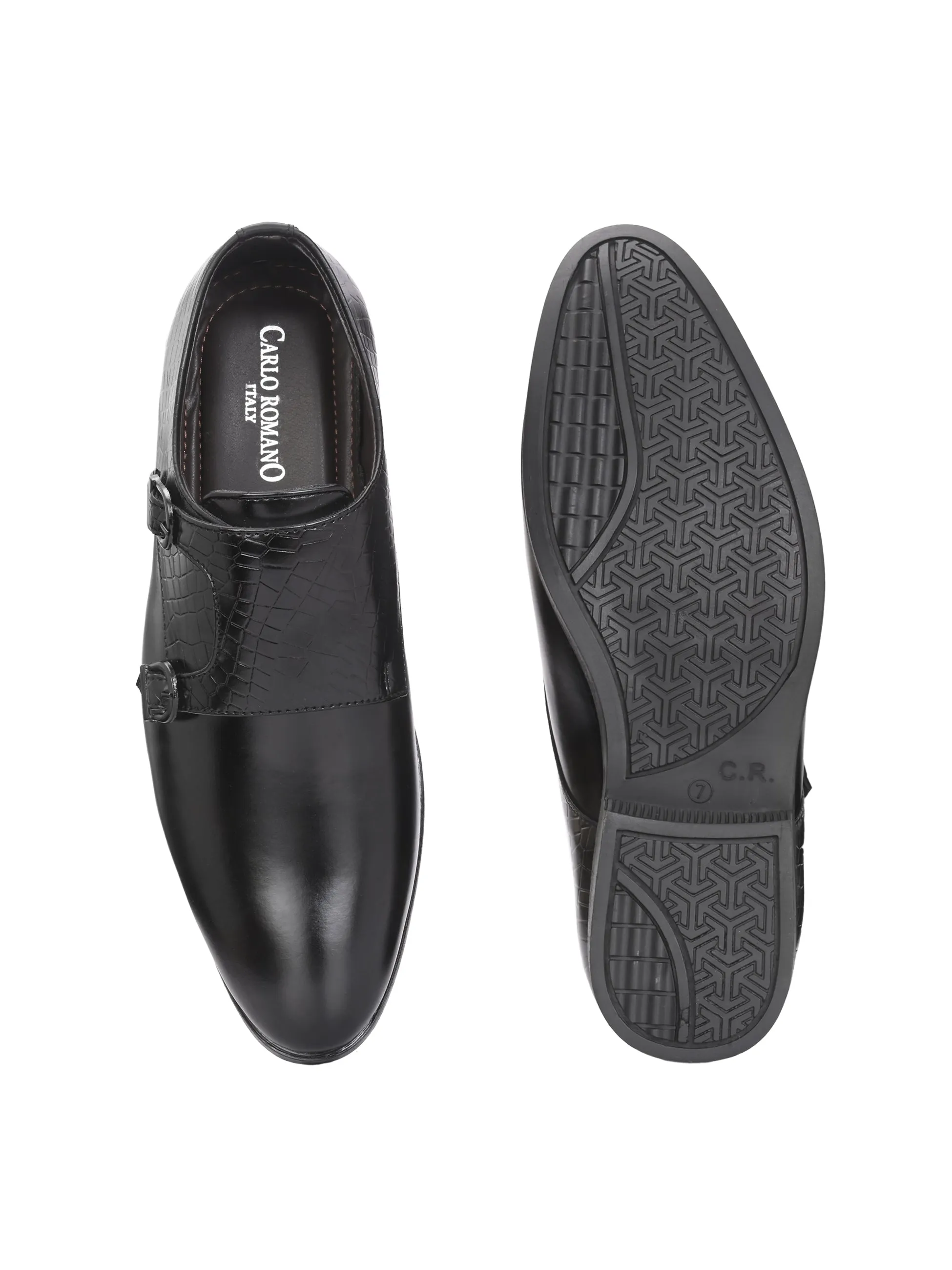 CARLO ROMANO BY WASAN BLACK COLOR VEGAN LEATHER MONK SHOES FOR MEN