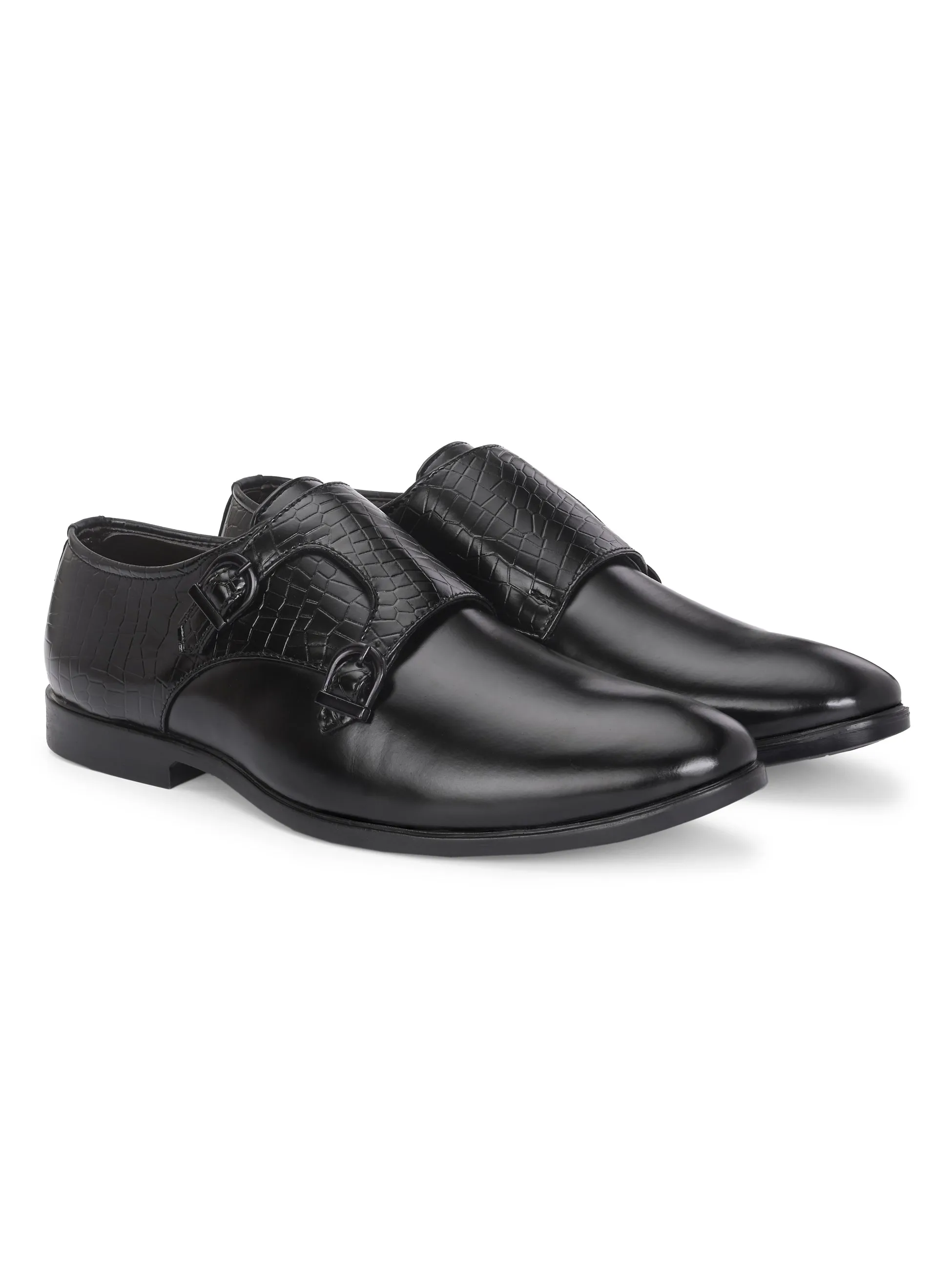 CARLO ROMANO BY WASAN BLACK COLOR VEGAN LEATHER MONK SHOES FOR MEN
