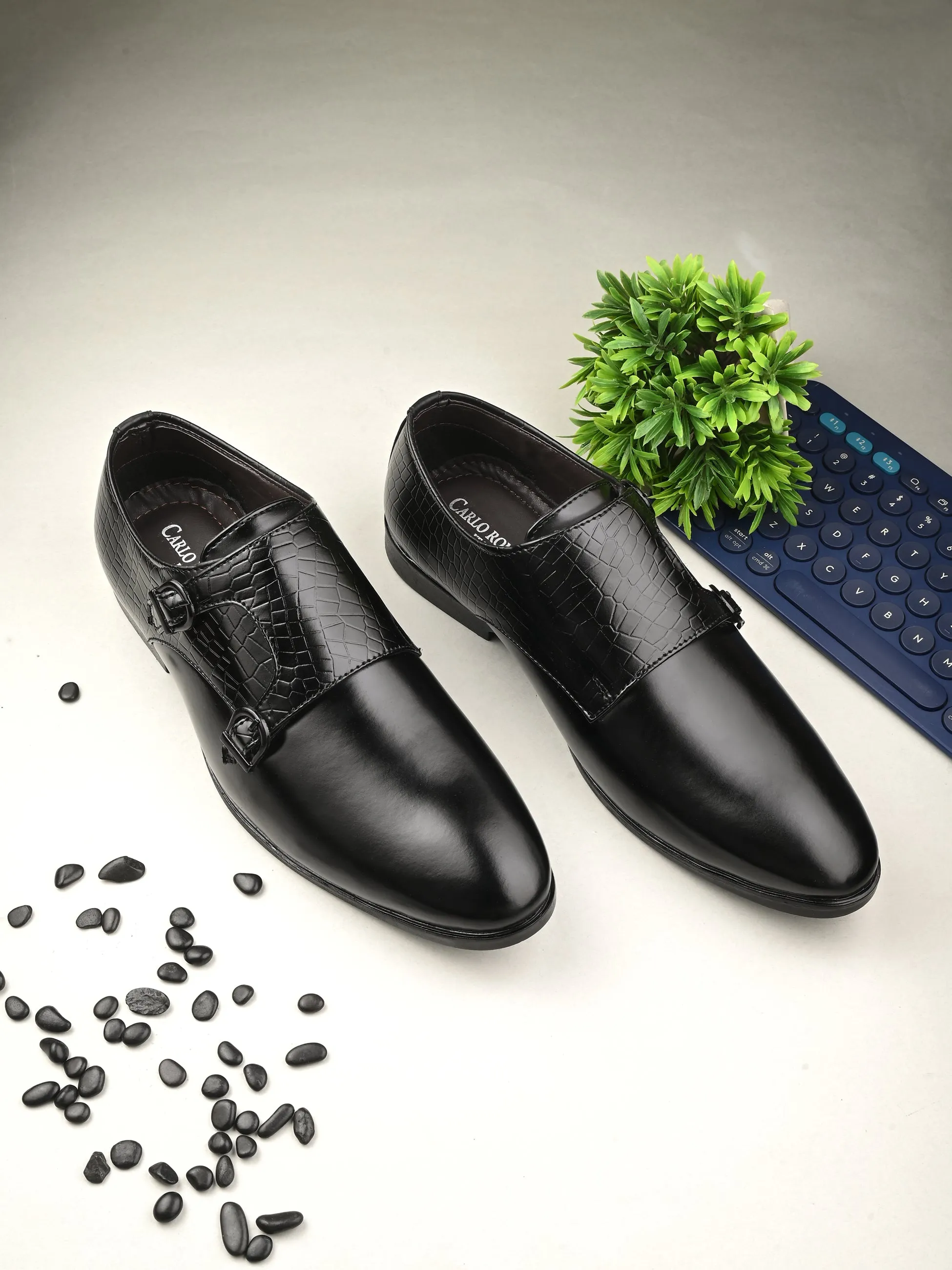 CARLO ROMANO BY WASAN BLACK COLOR VEGAN LEATHER MONK SHOES FOR MEN
