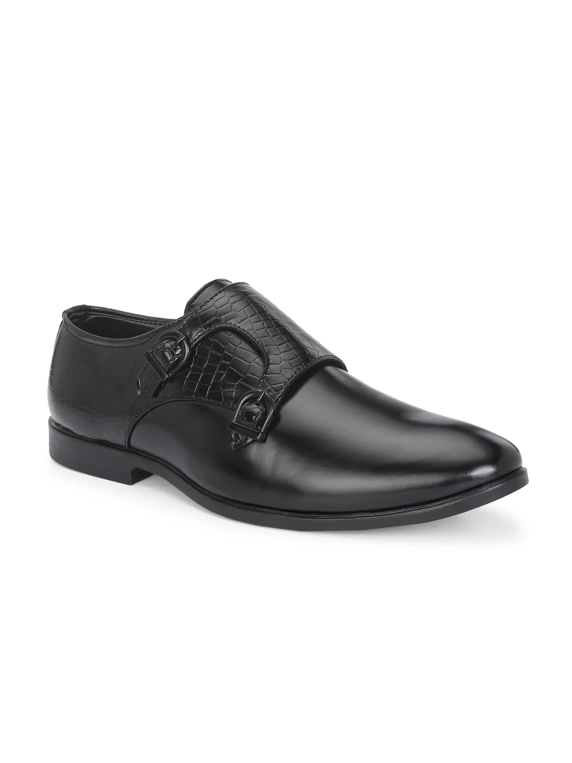 CARLO ROMANO BY WASAN BLACK COLOR VEGAN LEATHER MONK SHOES FOR MEN