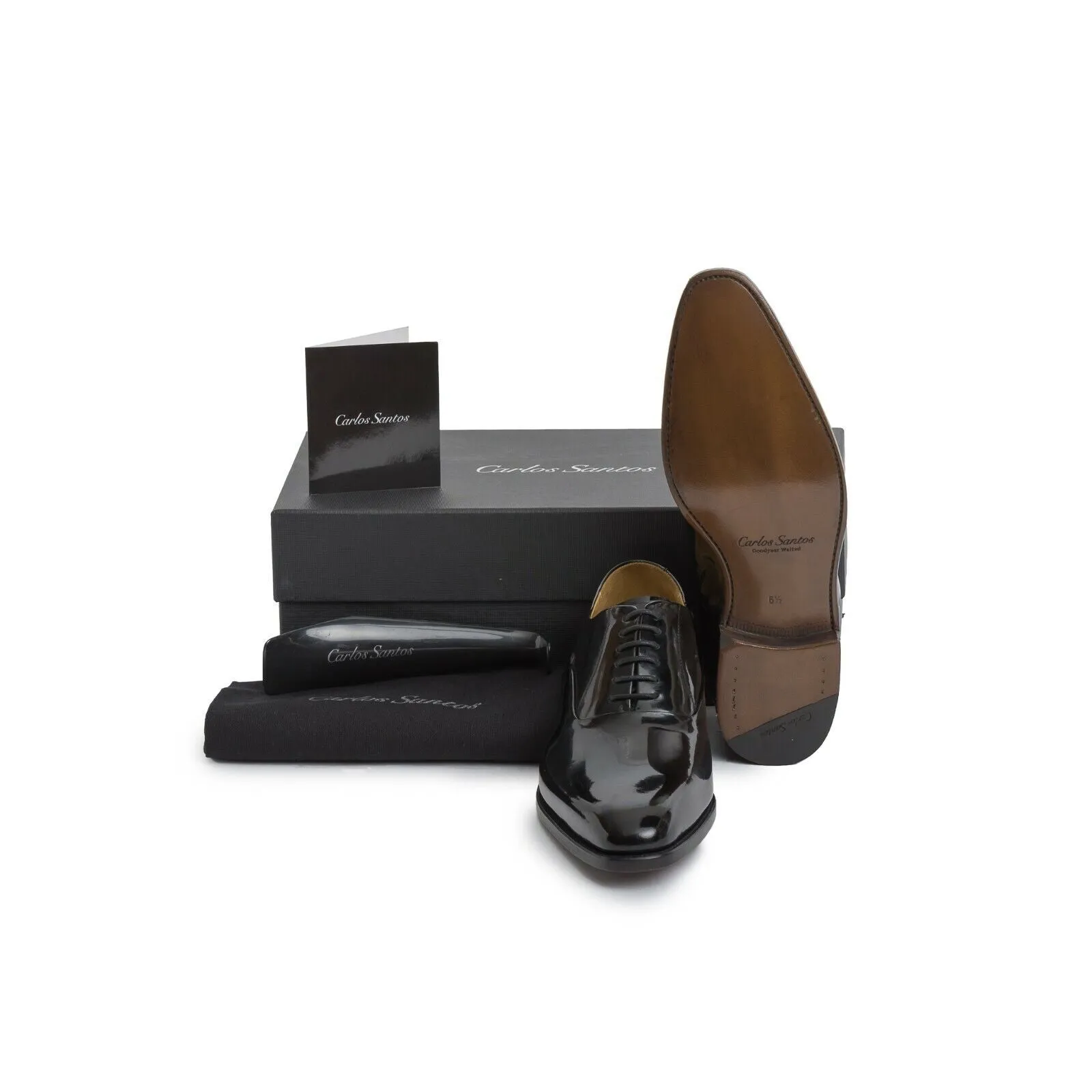 Carlos Santos Patent Leather Shoes Tuxedo Black Goodyear Welted  6.5 UK / 7.5 US