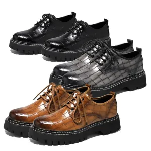 Casual Oxford Shoes Black Leather Square Croco Pattern