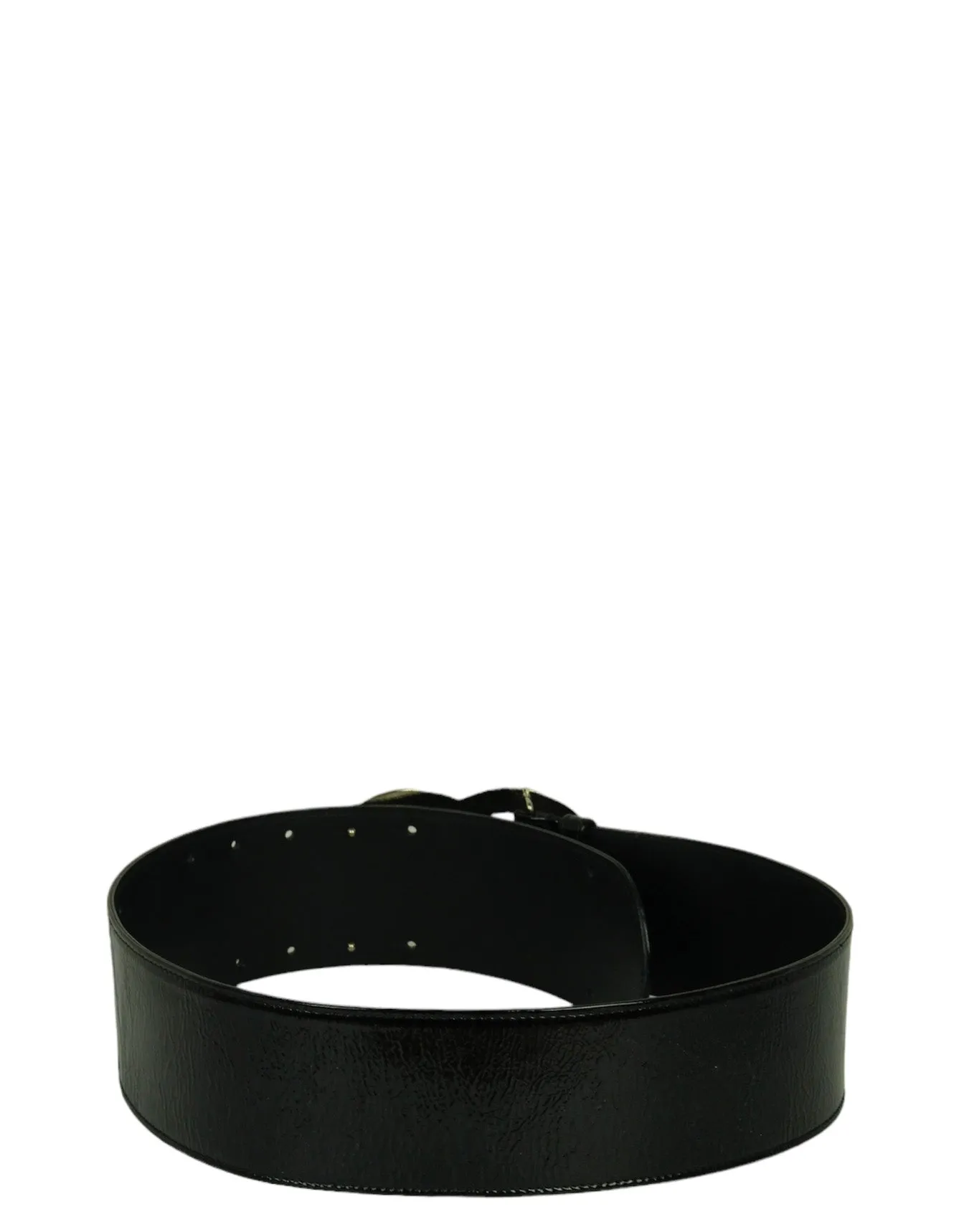 Chanel Black Patent Leather Quilted CC Logo Wide Belt sz 80/32"