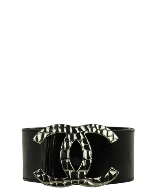Chanel Black Patent Leather Quilted CC Logo Wide Belt sz 80/32"