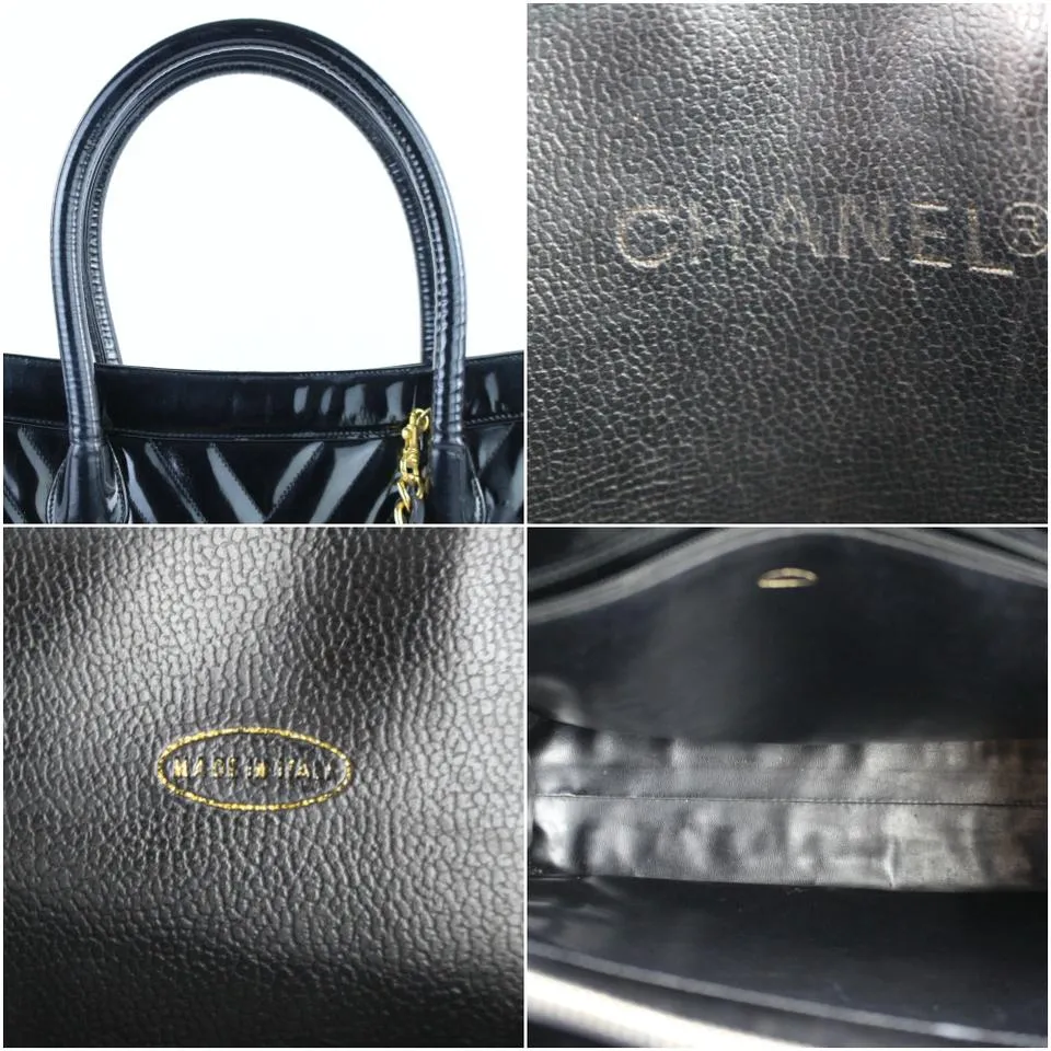 CHANEL Quilted Chevron 2way Tote Patent 221916