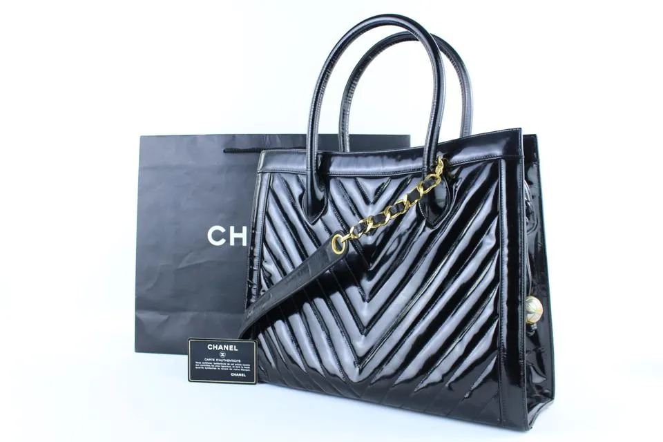 CHANEL Quilted Chevron 2way Tote Patent 221916