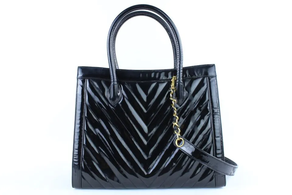 CHANEL Quilted Chevron 2way Tote Patent 221916
