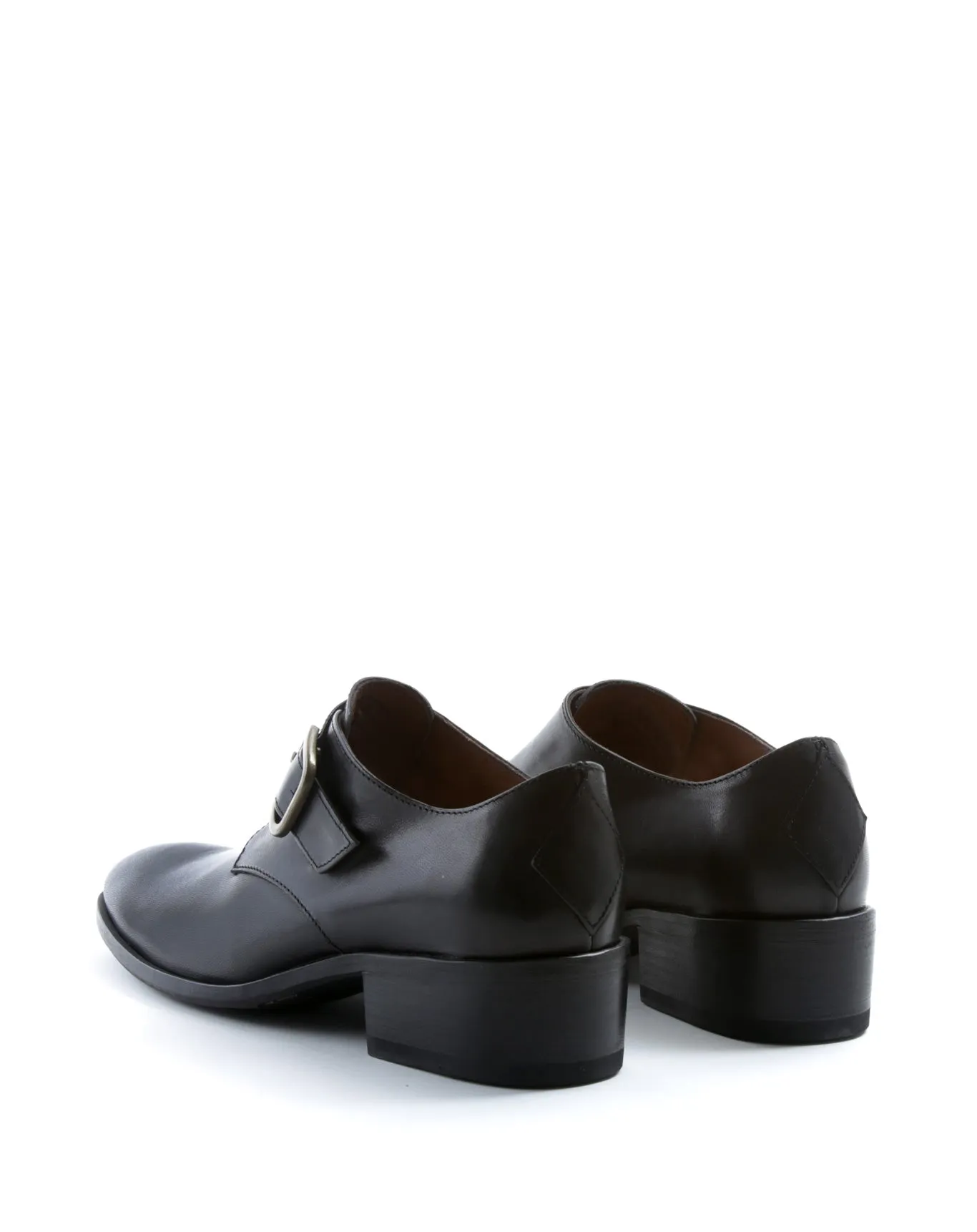 CHIEN Black Leather Monk Shoes