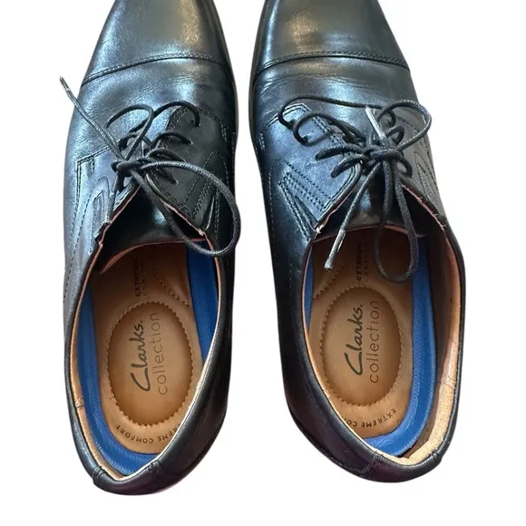 Clarks Collection Whiddon Cap-Toe Oxford Black Leather Shoes - Men’s Size 11