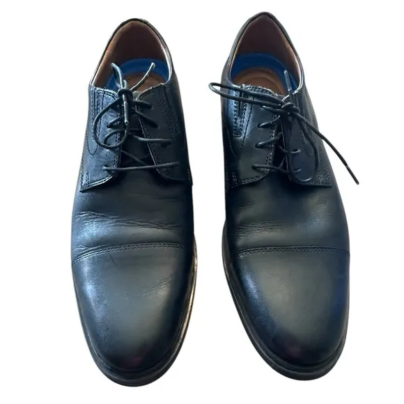 Clarks Collection Whiddon Cap-Toe Oxford Black Leather Shoes - Men’s Size 11