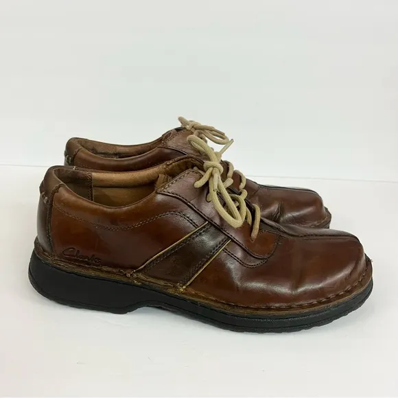CLARKS Mens Active Air Brown Leather Casual Lace Up Oxford Men’s Size 8