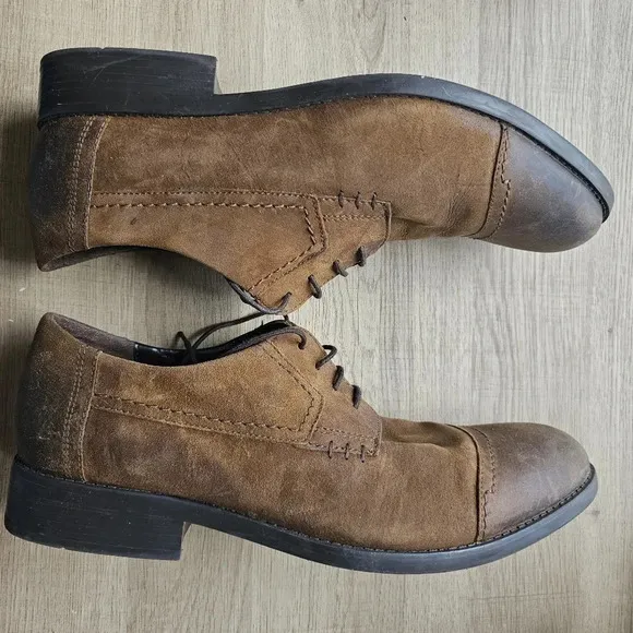 Clarks Wallace Leather Oxford Mens 12 Cap Toe Brown Nubuck Dress Shoe Minimalist