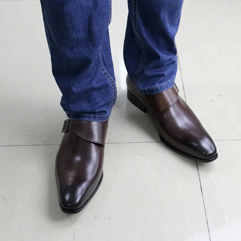 Classic Genuine Leather Buckle Monk Strap Brogues Shoes