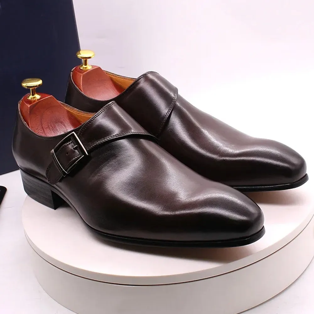 Classic Genuine Leather Buckle Monk Strap Brogues Shoes