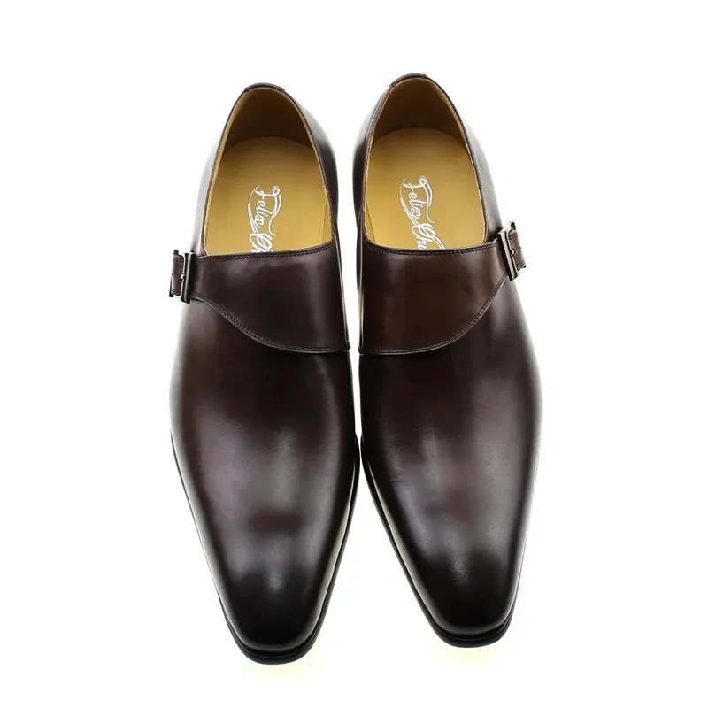 Classic Genuine Leather Buckle Monk Strap Brogues Shoes