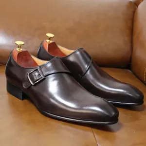 Classic Genuine Leather Buckle Monk Strap Brogues Shoes