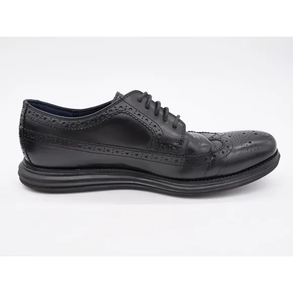 Cole Haan Dress Shoes Mens 10.5 Black Leather Lunarlon Longwing Wingtip Oxford
