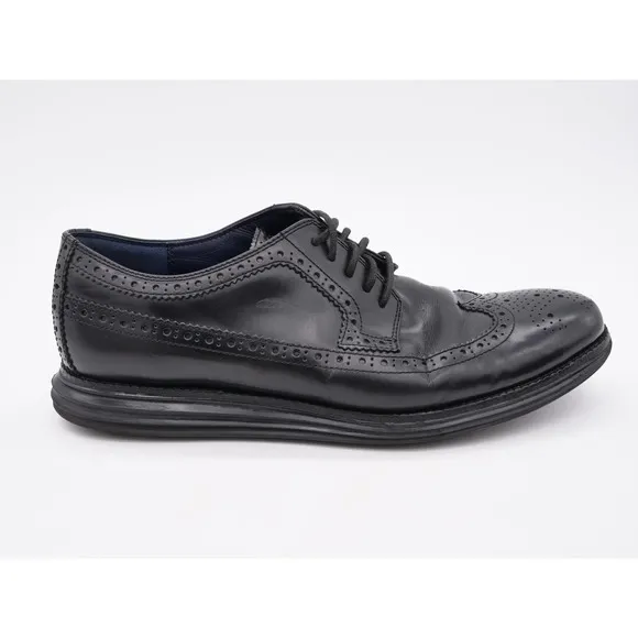 Cole Haan Dress Shoes Mens 10.5 Black Leather Lunarlon Longwing Wingtip Oxford