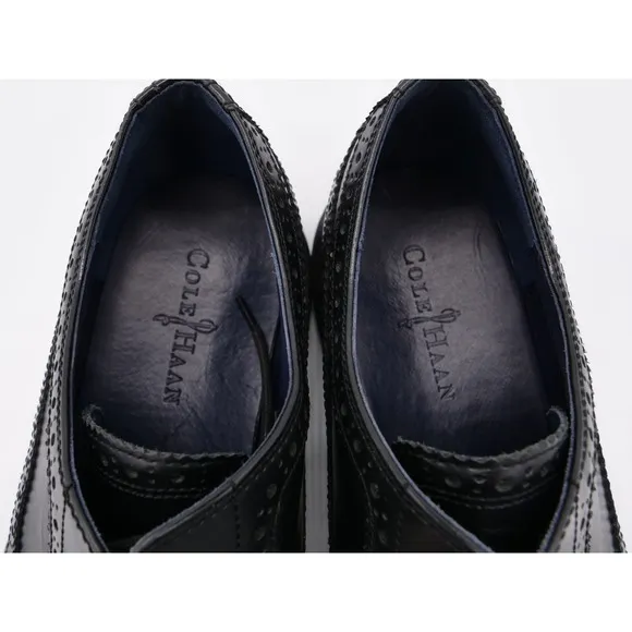 Cole Haan Dress Shoes Mens 10.5 Black Leather Lunarlon Longwing Wingtip Oxford