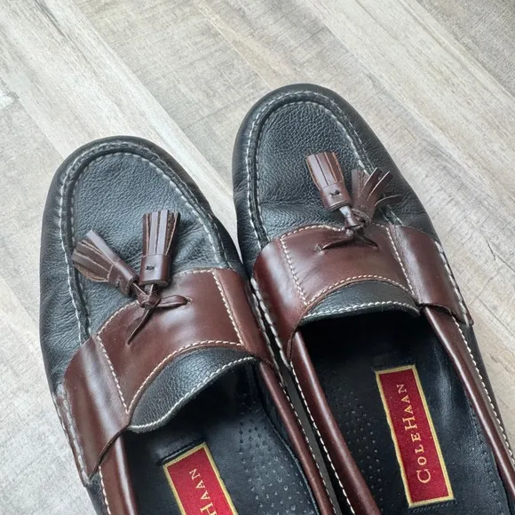 Cole Haan Men's 10 Black Leather Pinch Loafer Toe Tassel Dress Shoes