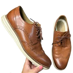 COLE HAAN Mens 10.5 Brown Leather Lace Up Original Grand Wingtip Oxford Shoes