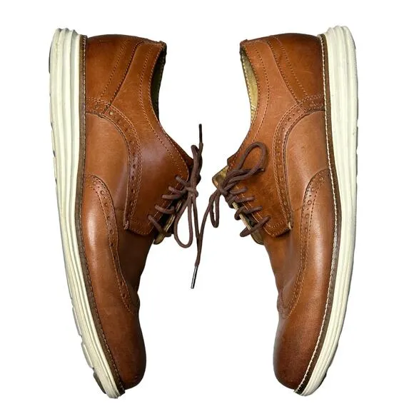 COLE HAAN Mens 10.5 Brown Leather Lace Up Original Grand Wingtip Oxford Shoes