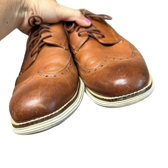 COLE HAAN Mens 10.5 Brown Leather Lace Up Original Grand Wingtip Oxford Shoes