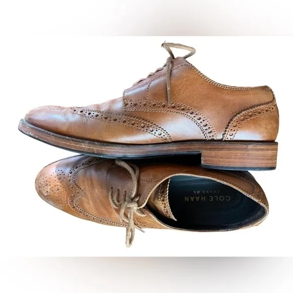 Cole Haan Modern Wingtip British Brown Leather Oxford Dress Shoes Men's Size 9