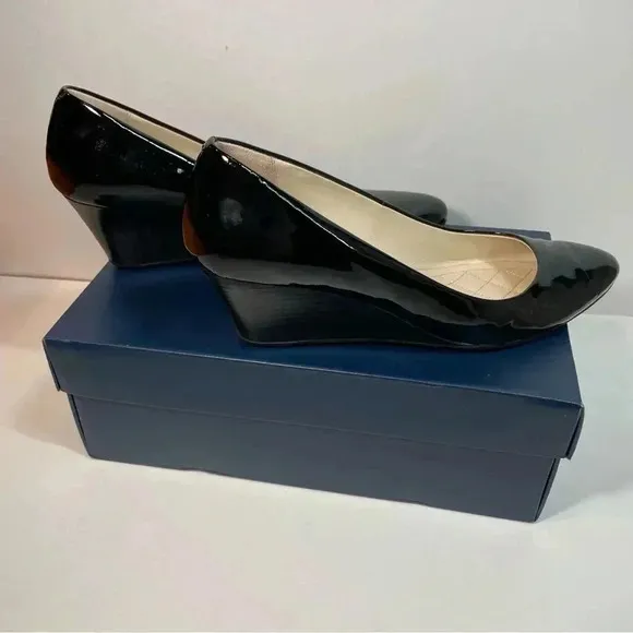 Cole Haan Women’s Tali Luxe Wedge Black Patent Leather Slip On Shoes Size 7B