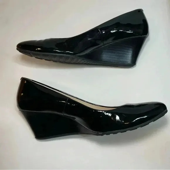 Cole Haan Women’s Tali Luxe Wedge Black Patent Leather Slip On Shoes Size 7B