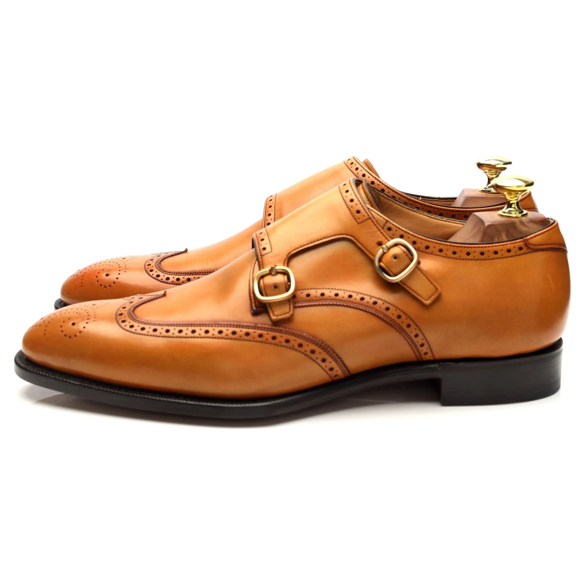 Crown Collection 'Wyatt' Tan Brown Leather Double Monk Strap UK 7.5 F