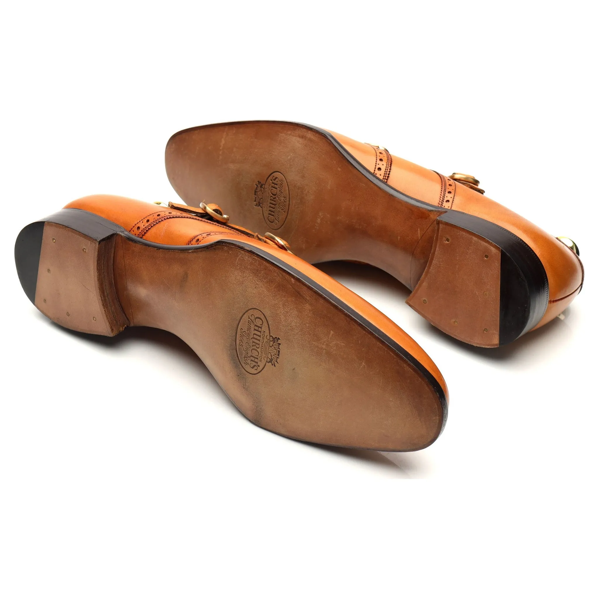 Crown Collection 'Wyatt' Tan Brown Leather Double Monk Strap UK 7.5 F
