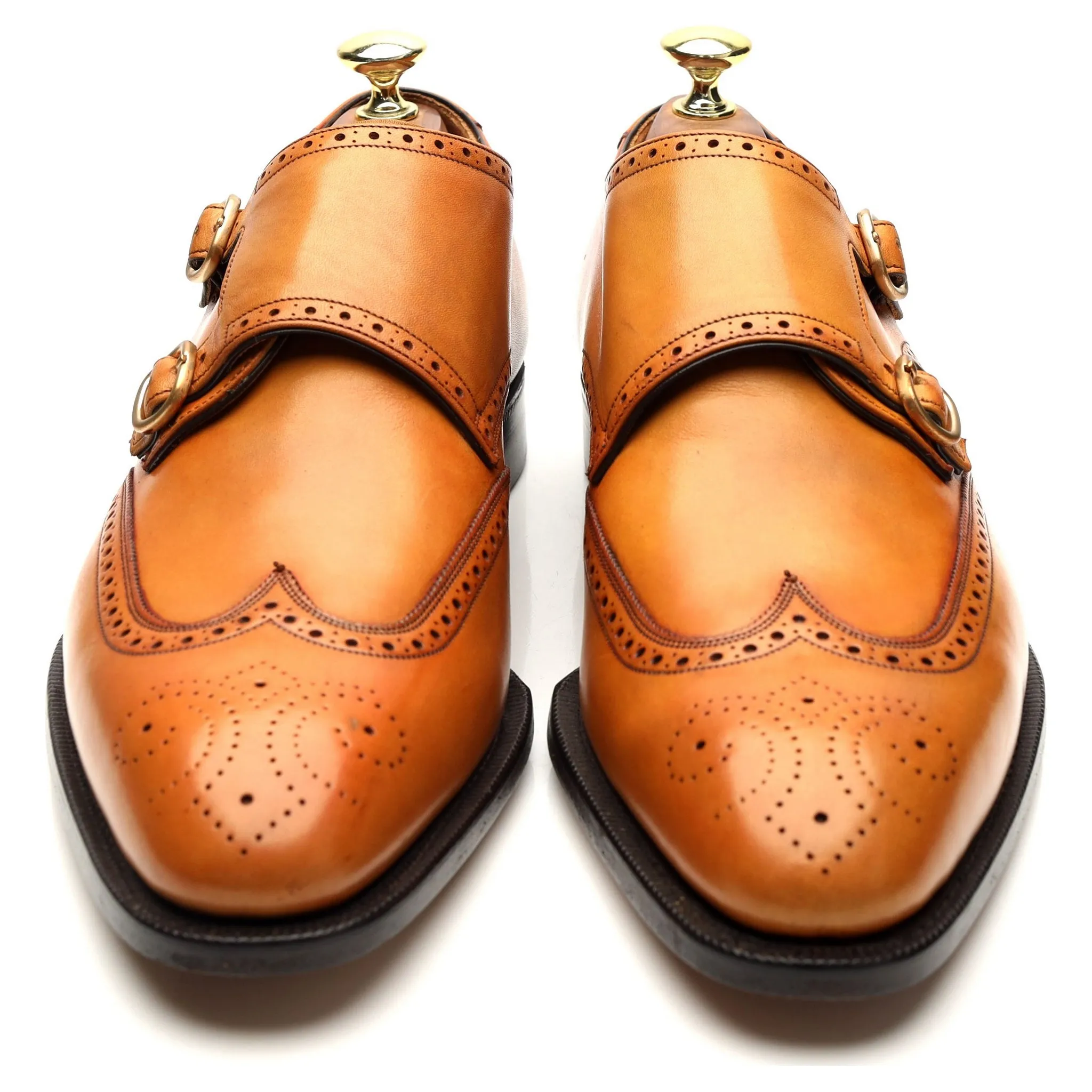 Crown Collection 'Wyatt' Tan Brown Leather Double Monk Strap UK 7.5 F