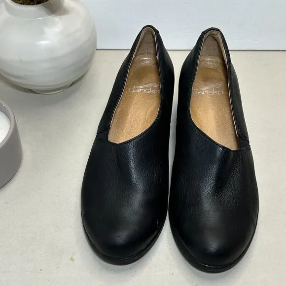 Dansko Camdyn Slip On Leather Chunky Heel Black Burnished Nubuck Women 38/7.5