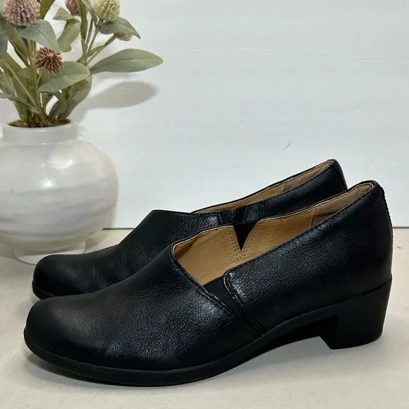 Dansko Camdyn Slip On Leather Chunky Heel Black Burnished Nubuck Women 38/7.5