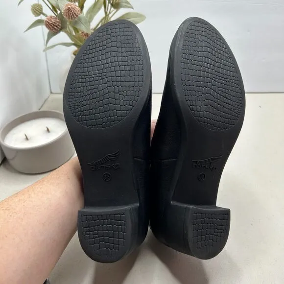 Dansko Camdyn Slip On Leather Chunky Heel Black Burnished Nubuck Women 38/7.5