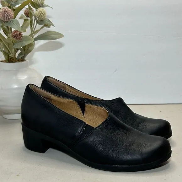 Dansko Camdyn Slip On Leather Chunky Heel Black Burnished Nubuck Women 38/7.5