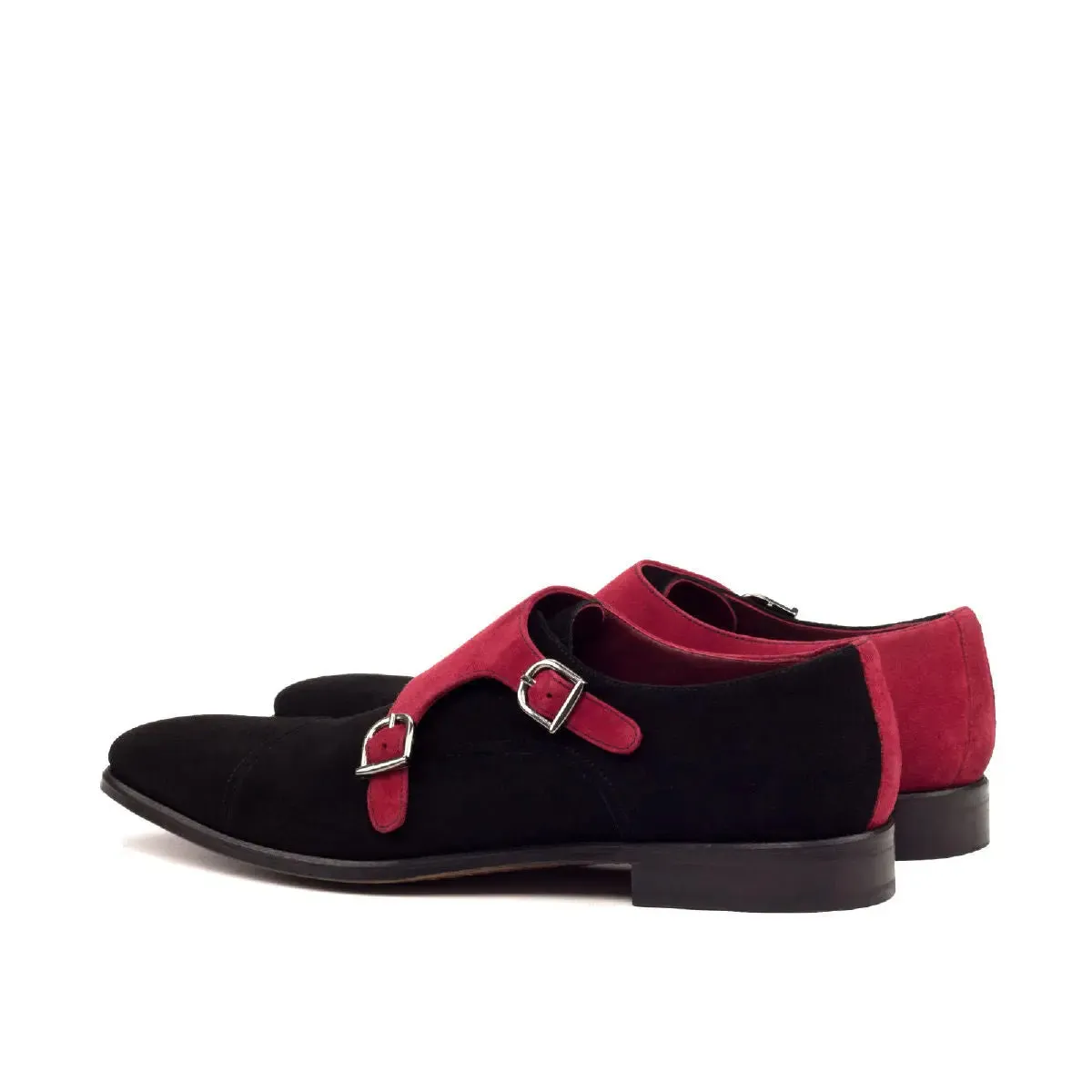 DapperFam Monaco in Black / Red Men's Italian Suede Double Monk