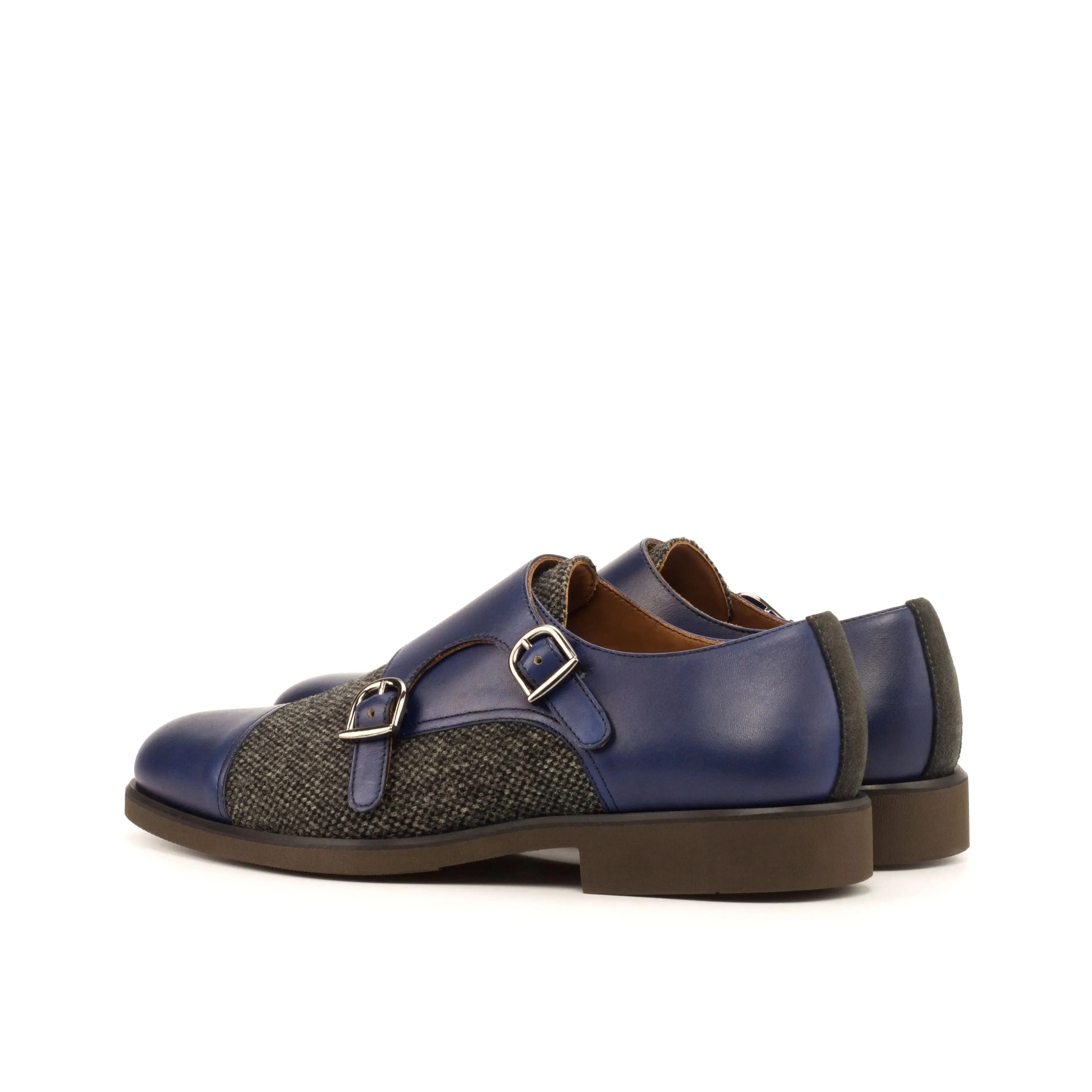 DapperFam Monaco in Navy / Nailhead / Grey Men's Sartorial & Lux Suede & Italian Leather Double Monk