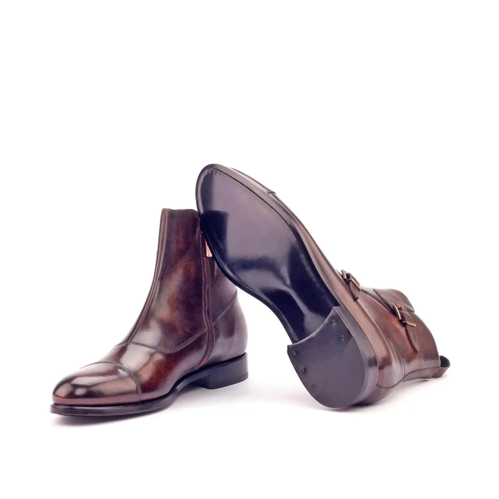 DapperFam Octavian in Brown Men's Hand-Painted Patina Buckle Boot