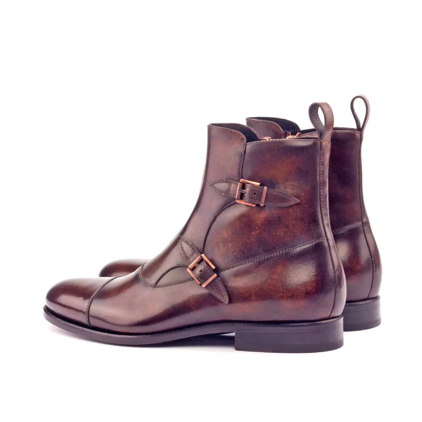 DapperFam Octavian in Brown Men's Hand-Painted Patina Buckle Boot
