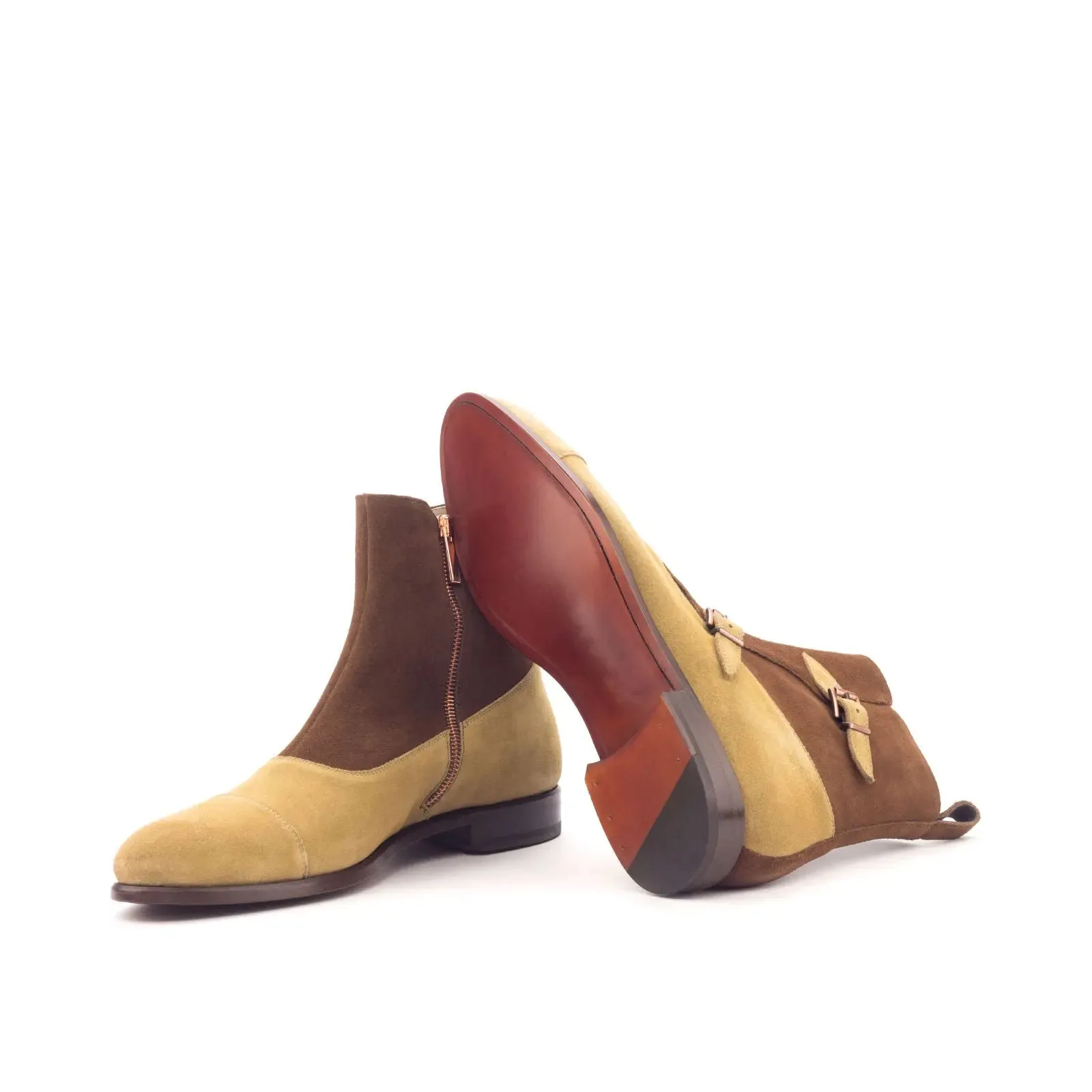 DapperFam Octavian in Camel / Med Brown Men's Lux Suede Buckle Boot