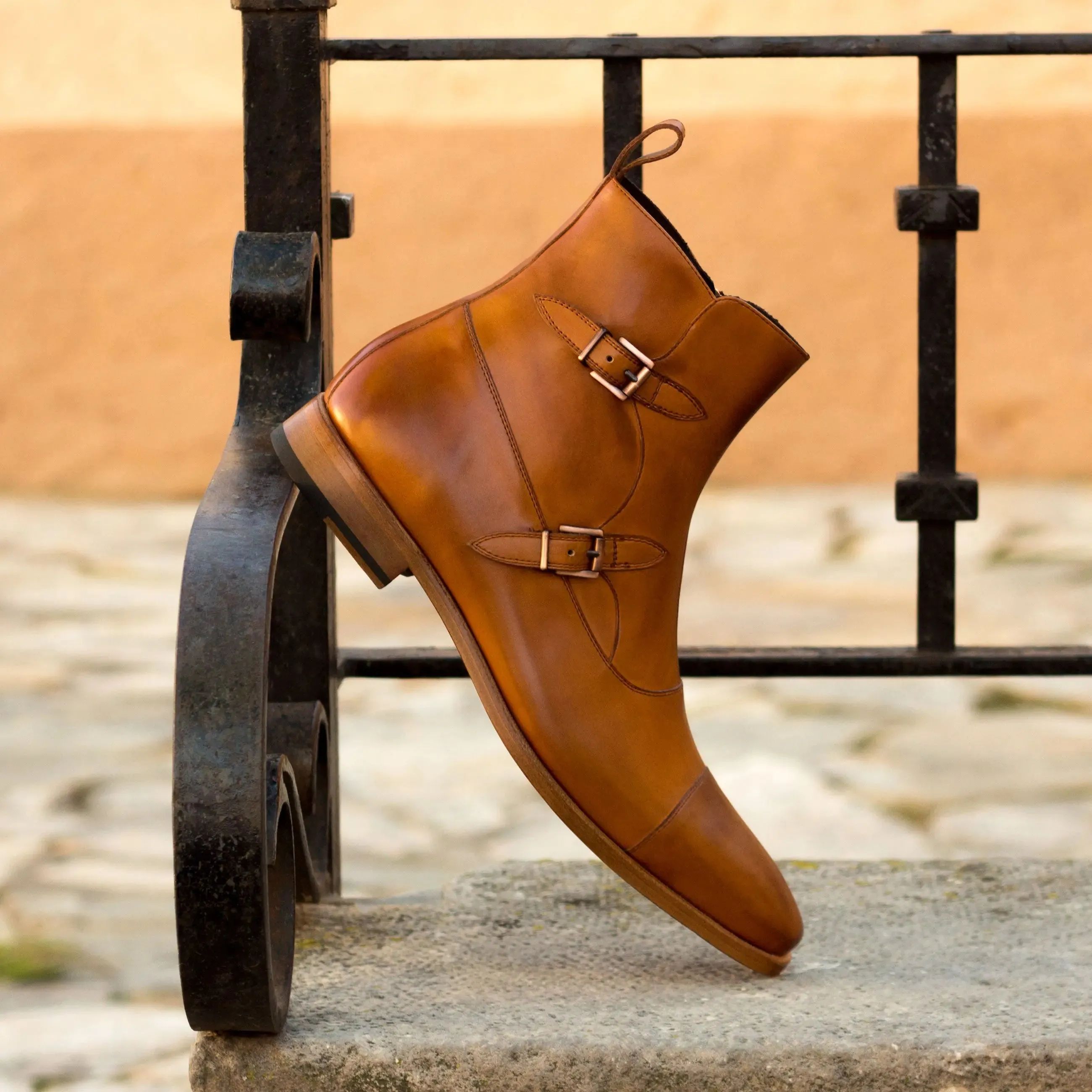 DapperFam Octavian in Cognac Men's Italian Leather Buckle Boot